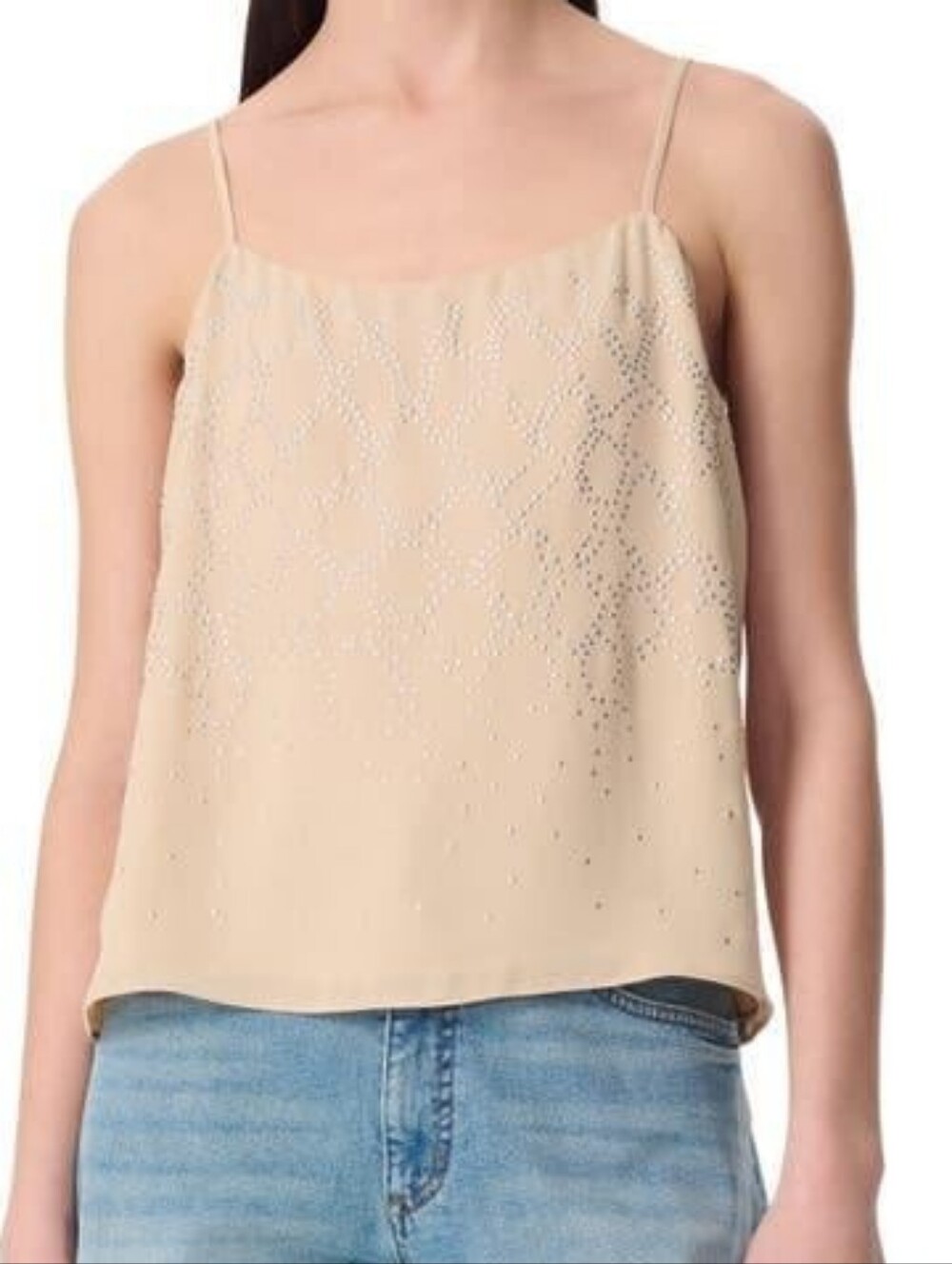 Robert Rodriguez Cream Snake Stud Beaded Spaghetti Strap Camisole